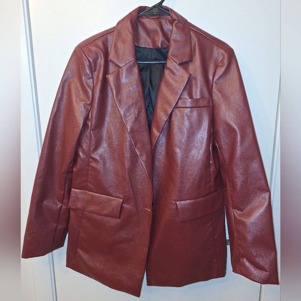 Burgundy Red Faux Leather Blazer